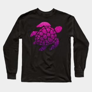 Dark Pink Purple Ombre Faux Glitter Turtle Long Sleeve T-Shirt